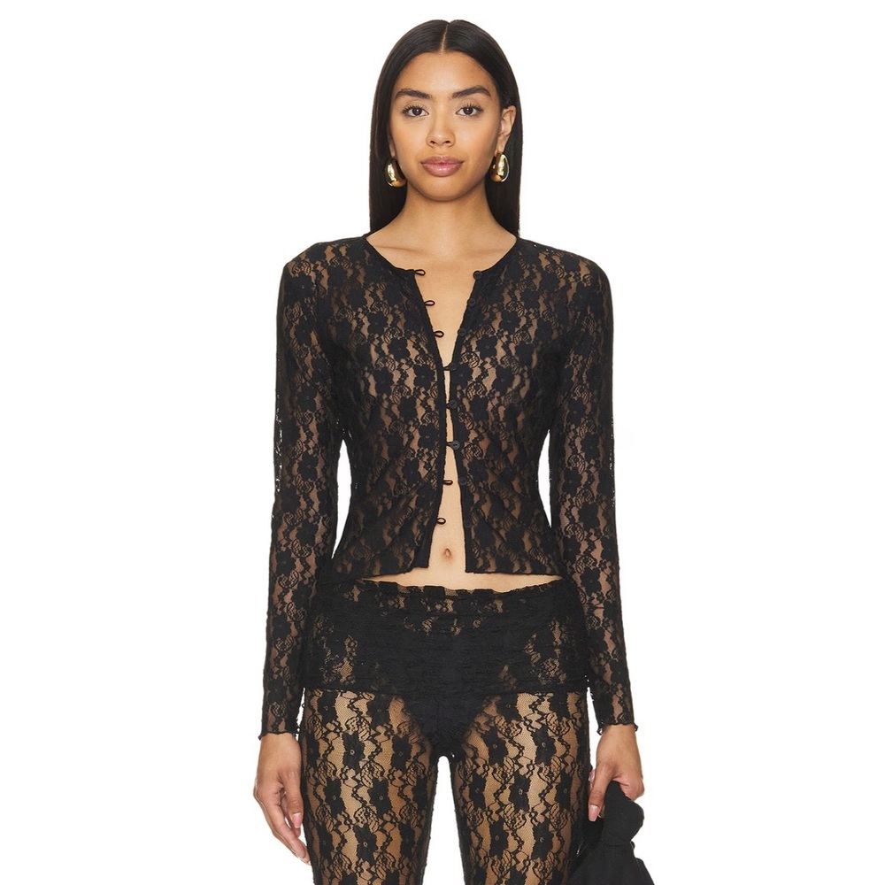 NWOT Bella Venice The Olivia Cardigan in Black Lace Flower Floral Witchy Sexy